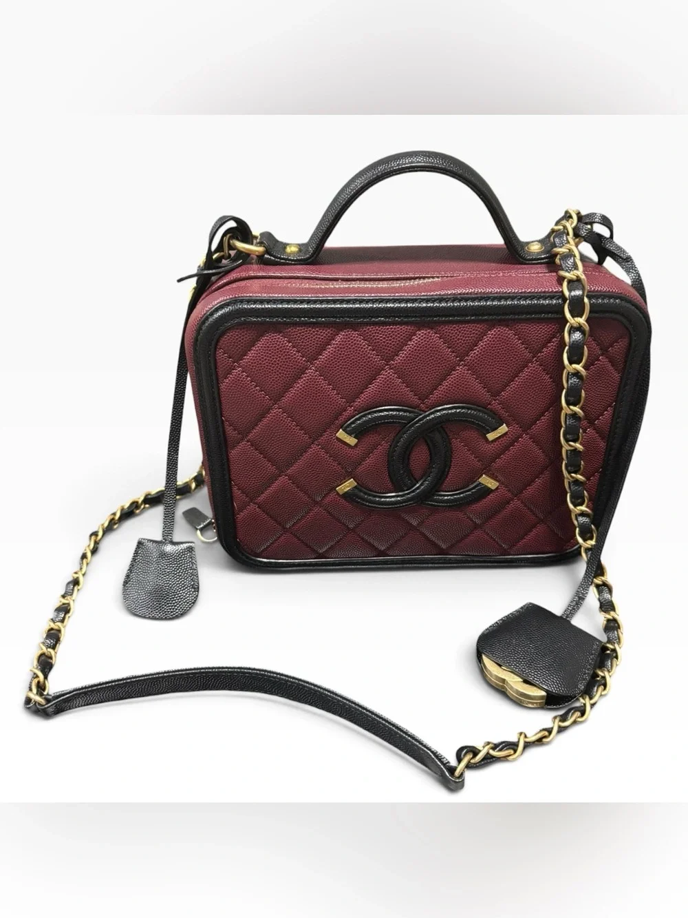 CHANEL CC Filigree Vanity Case Burgundy
